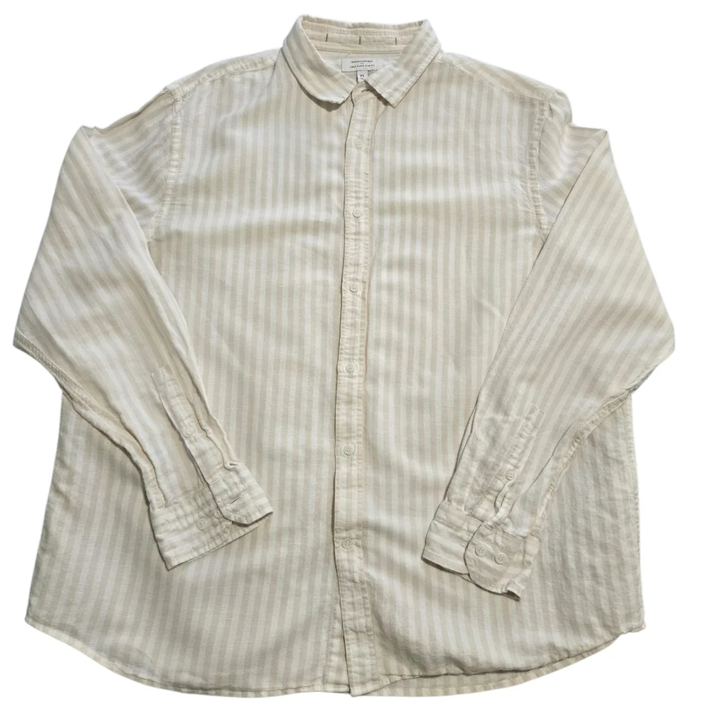 Banana Republic Linen Blend Slim Fit Mens Long Sleeve Button Up Beige XL